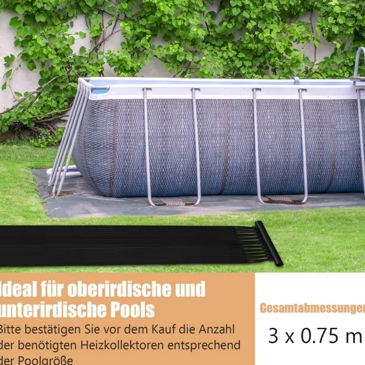 Solarkollektor Poolheizung 300 x 75 cm Solarheizung aus UV-beständiger Kunststoff