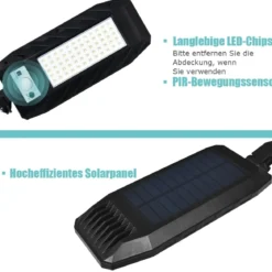Solarleuchte Wasserdicht Solarlampen Garten Solarstrahler 60 LEDs Fernbedienung Schwarz