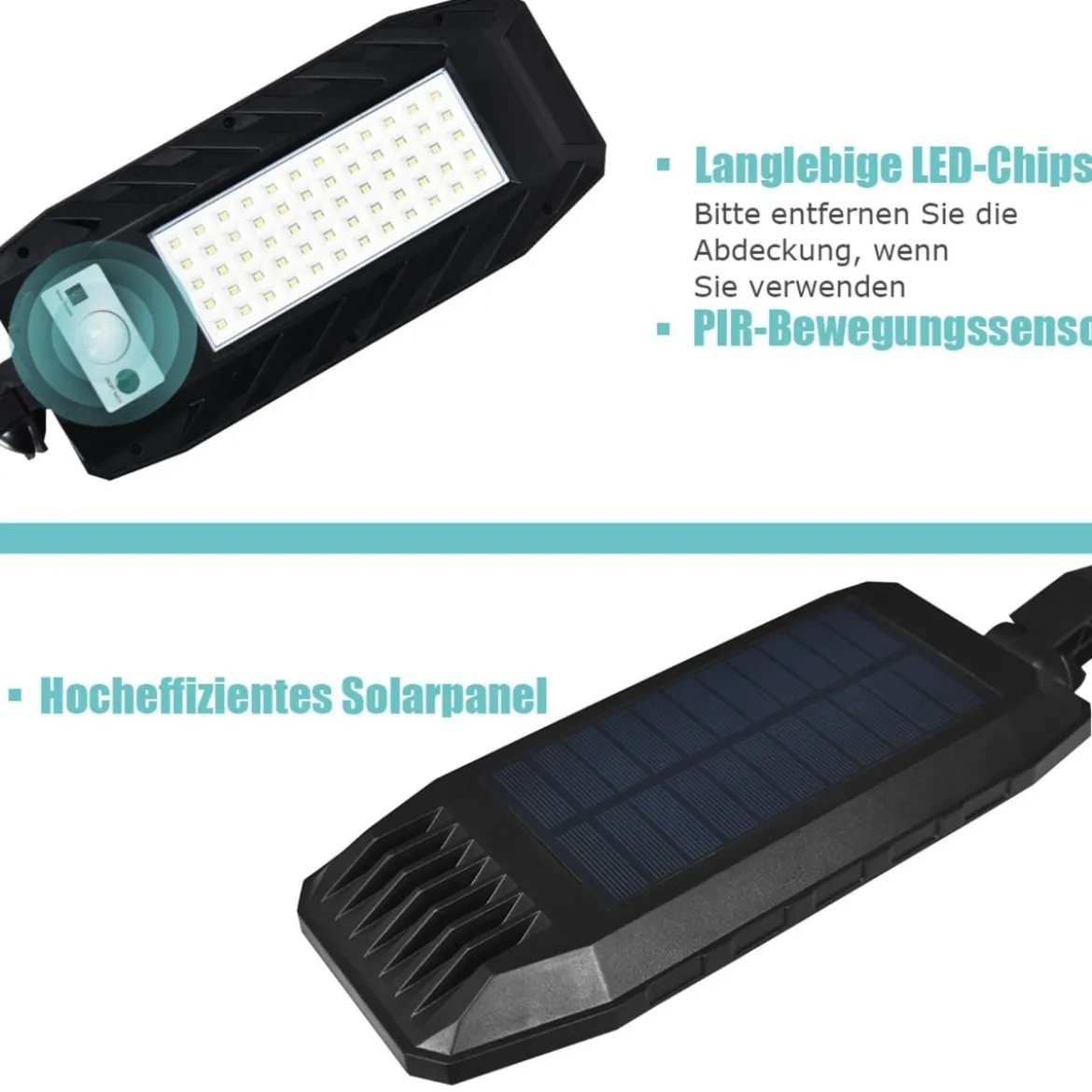 Solarleuchte Wasserdicht Solarlampen Garten Solarstrahler 60 LEDs Fernbedienung Schwarz