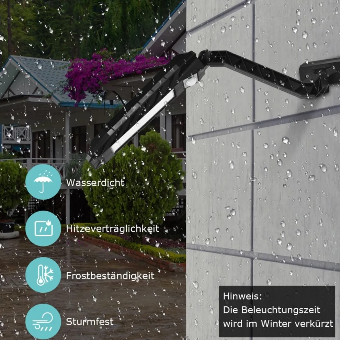 Solarleuchte Wasserdicht Solarlampen Garten Solarstrahler 60 LEDs Fernbedienung Schwarz