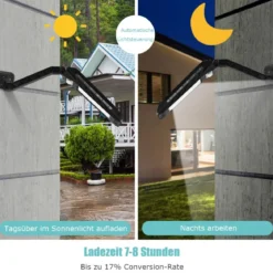 Solarleuchte Wasserdicht Solarlampen Garten Solarstrahler 60 LEDs Fernbedienung Schwarz