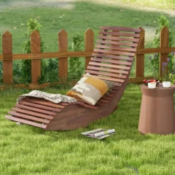 Sonnenliege Akazienholz ergonomische Holzliege Gartenliege Terrassenliege bis 160 kg belastbar 157 x 60 x 76 cm Natur
