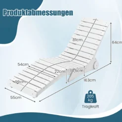 Sonnenliege aus HDPE Ergonomische Gartenliege in S Form Wetterfester Strandliege mit Rollen Braun