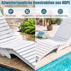 Sonnenliege aus HDPE Ergonomische Gartenliege in S Form Wetterfester Strandliege mit Rollen Braun
