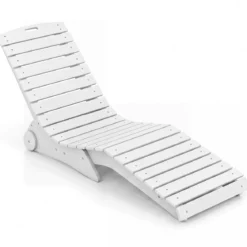 Sonnenliege aus HDPE Ergonomische Gartenliege in S Form Wetterfester Strandliege mit Rollen Weiß
