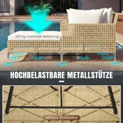 Sonnenliege Doppelliege aus Rattan für 2 Personen mit Sitz- & Rückenkissen Outdoor Gartenliege Beige
