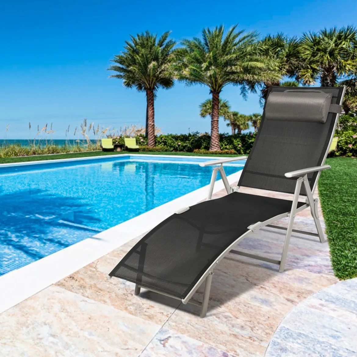 Sonnenliege Einstellbar Gartenliege Liegestuhl Relaxliege Strandliege mit Kissen Grau