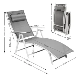 Sonnenliege Einstellbar Gartenliege Liegestuhl Relaxliege Strandliege mit Kissen Grau