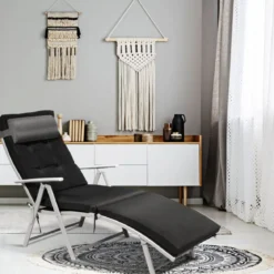 Sonnenliege Einstellbar Gartenliege Liegestuhl Relaxliege Strandliege mit Kissen Grau