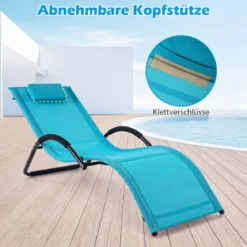 Sonnenliege Ergonomisch Gartenliege mit Abnehmbarem Kopfkissen Liegestuhl bis 160 kg Belastbar Blau/Grau