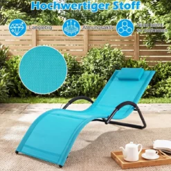 Sonnenliege Ergonomisch Gartenliege mit Abnehmbarem Kopfkissen Liegestuhl bis 160 kg Belastbar Blau/Grau