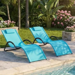 Sonnenliege Ergonomisch Gartenliege mit Abnehmbarem Kopfkissen Liegestuhl bis 160 kg Belastbar Blau/Grau