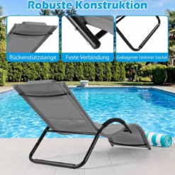 Sonnenliege Ergonomisch Gartenliege mit Abnehmbarem Kopfkissen Liegestuhl bis 160 kg Belastbar Blau/Grau