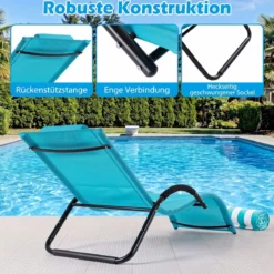 Sonnenliege Ergonomisch Gartenliege mit Abnehmbarem Kopfkissen Liegestuhl bis 160 kg Belastbar Blau/Grau