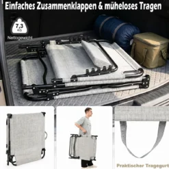 Sonnenliege Faltbare Liegestuhl mit Abnehmbare Matratze 4-fach Verstellbare Rückenlehne & Metallrahmen Grau