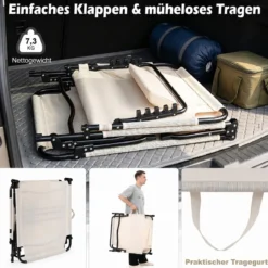 Sonnenliege Faltbare Liegestuhl mit Abnehmbare Matratze 4-fach Verstellbare Rückenlehne & Metallrahmen Beige