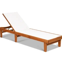 Sonnenliege Gartenliege aus Holz Terrassenliege mit verstellbarer Lehne 200 x 61 x 31,5 cm Natur + Weiß