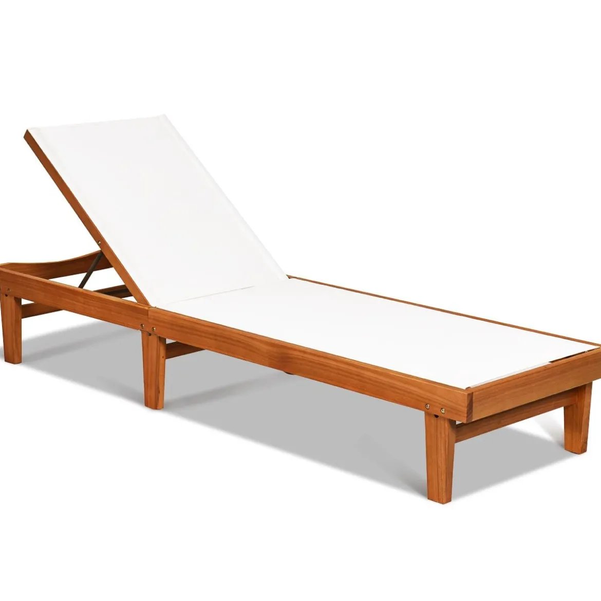 Sonnenliege Gartenliege aus Holz Terrassenliege mit verstellbarer Lehne 200 x 61 x 31,5 cm Natur + Weiß