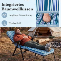 Sonnenliege Gartenliege Klappbar mit Dickem Sitzkissen Verstellbarer Rückenlehne & Armlehnen Blau