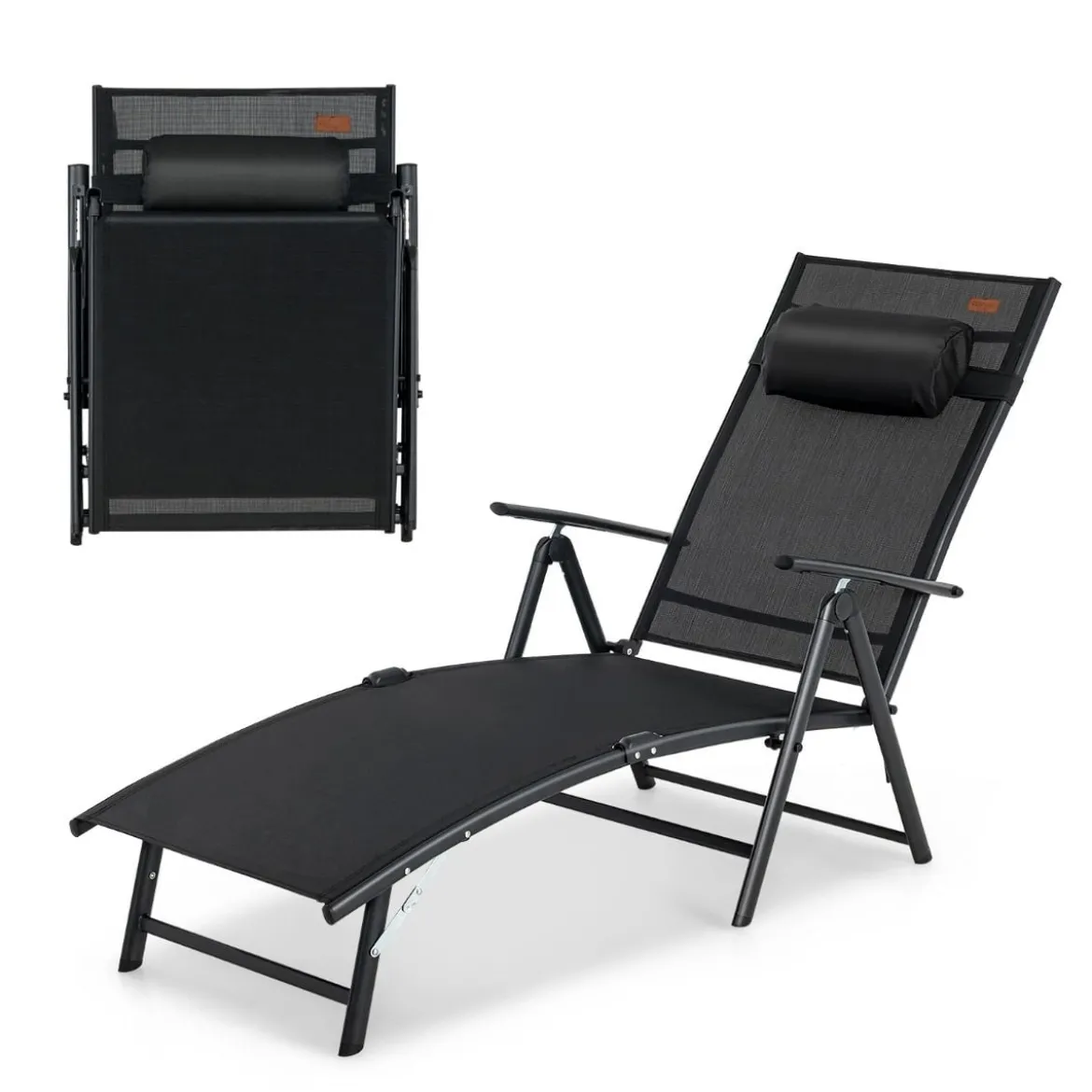 Sonnenliege Gartenliege mit Kopfstütze 7 Verstellbaren Rückenlehnen Schwarz