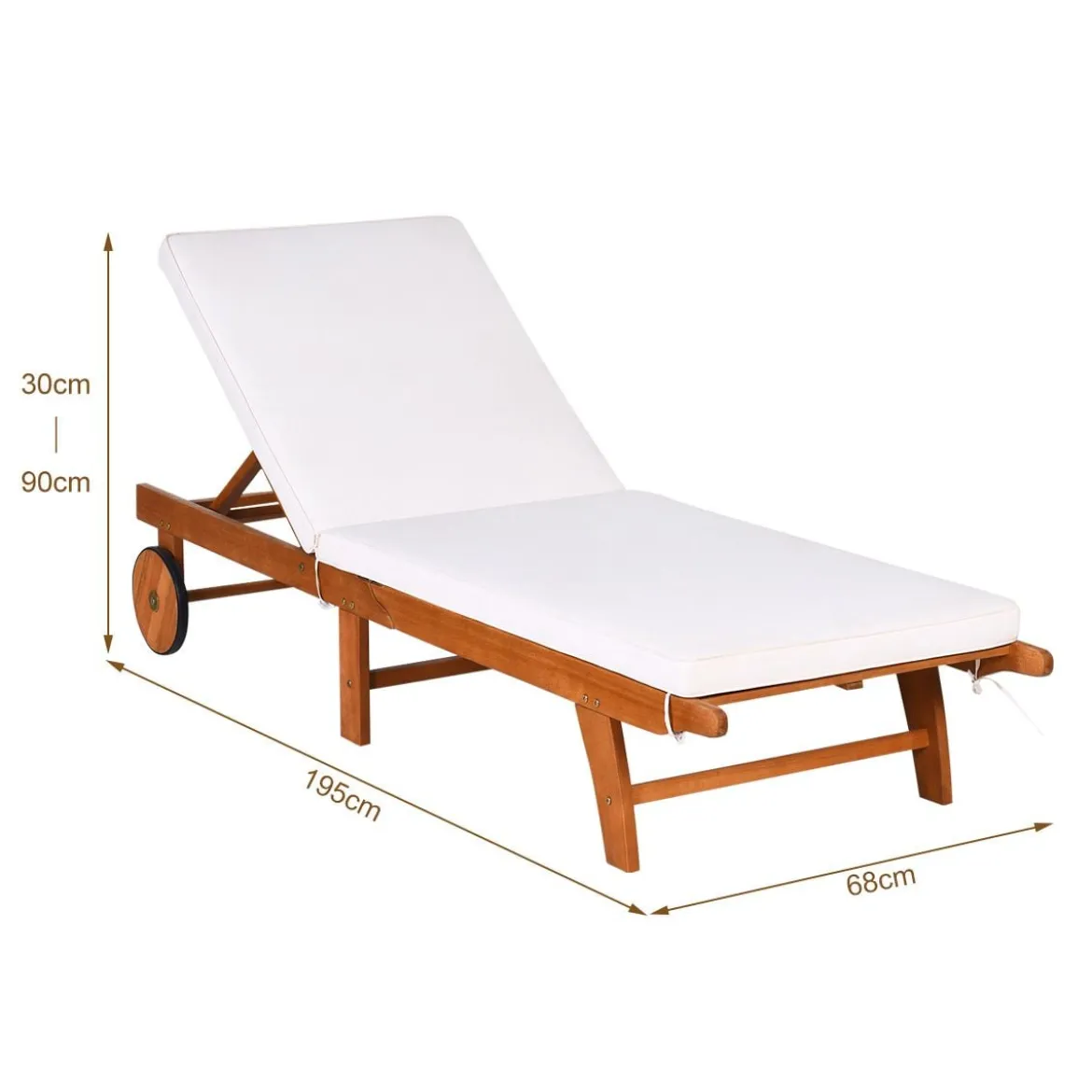 Sonnenliege Holz Gartenliege mit verstellbarer Rückenlehne mit Rollen und Kissen Strandliege für den Garten