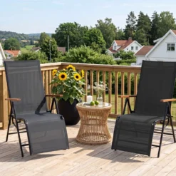 Sonnenliege Klappbar Liegestuhl mit Verstellbarer Rückenlehne bis 150 kg Belastbar Schwarz/Grau