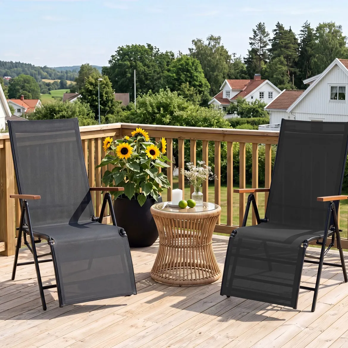 Sonnenliege Klappbar Liegestuhl mit Verstellbarer Rückenlehne bis 150 kg Belastbar Schwarz/Grau