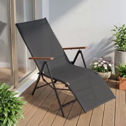 Sonnenliege Klappbar Liegestuhl mit Verstellbarer Rückenlehne bis 150 kg Belastbar Schwarz/Grau