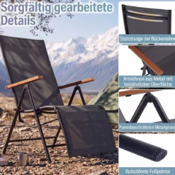 Sonnenliege Klappbar Liegestuhl mit Verstellbarer Rückenlehne bis 150 kg Belastbar Schwarz/Grau