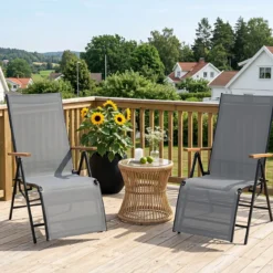 Sonnenliege Klappbar Liegestuhl mit Verstellbarer Rückenlehne bis 150 kg Belastbar Schwarz/Grau