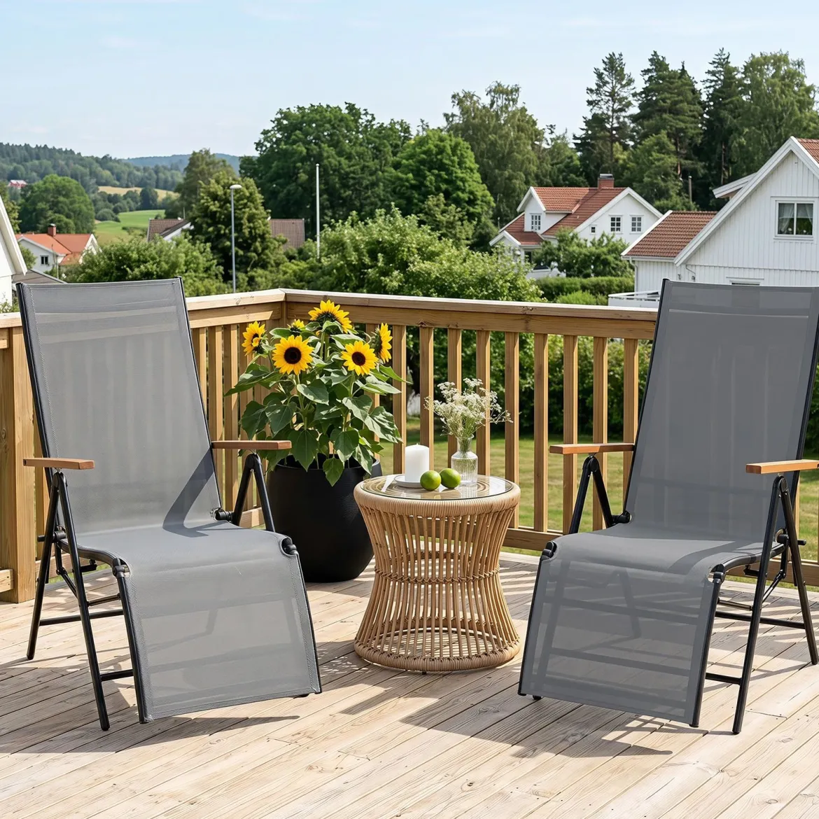 Sonnenliege Klappbar Liegestuhl mit Verstellbarer Rückenlehne bis 150 kg Belastbar Schwarz/Grau