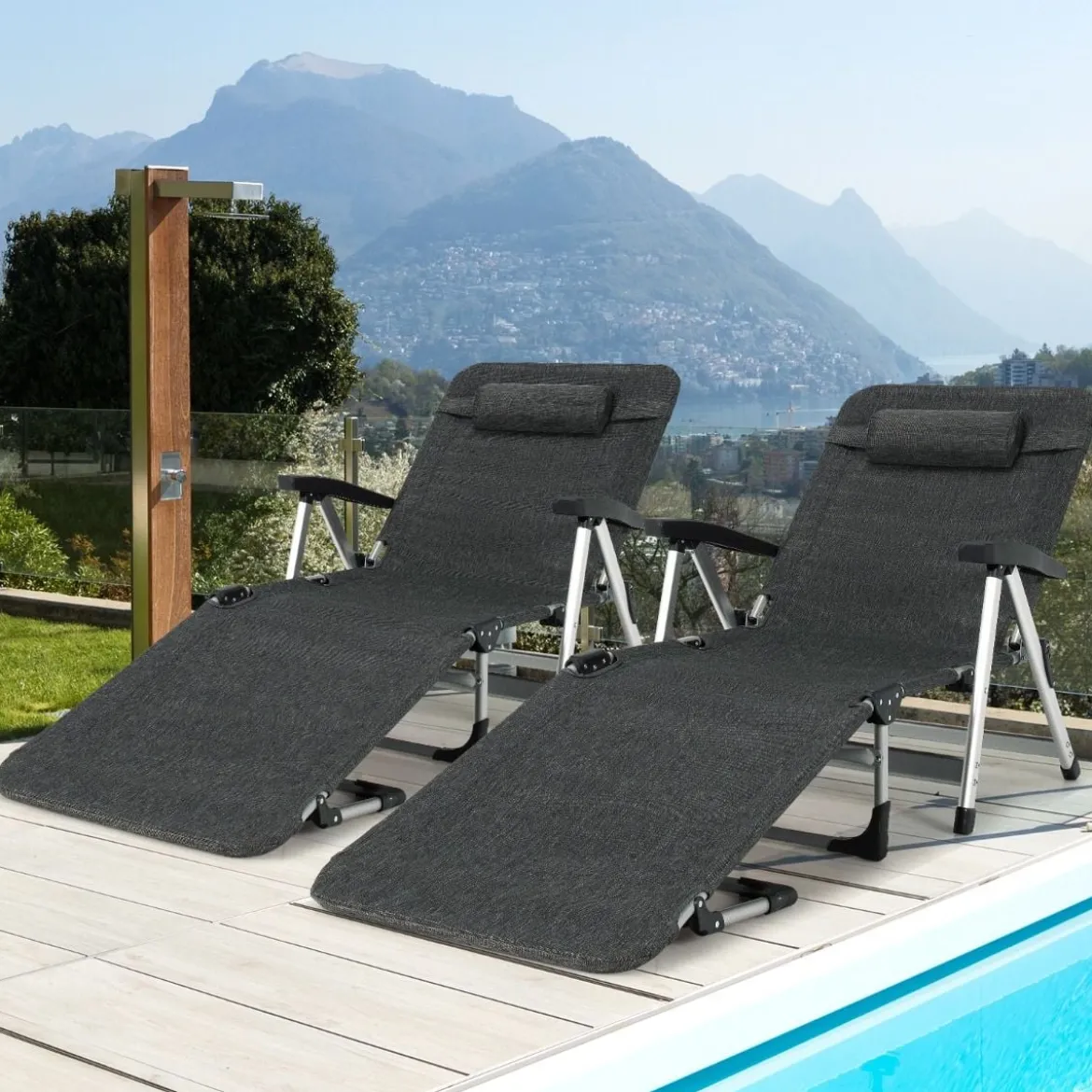 Sonnenliege klappbar Liegestuhl Gartenstuhl 134-190 x 71 x 61,5-95 cm Schwarz
