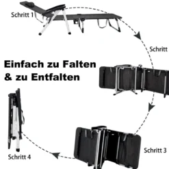 Sonnenliege klappbar Liegestuhl Gartenstuhl 134-190 x 71 x 61,5-95 cm Schwarz