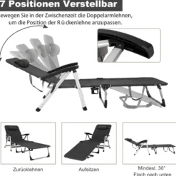 Sonnenliege klappbar Liegestuhl Gartenstuhl 134-190 x 71 x 61,5-95 cm Schwarz