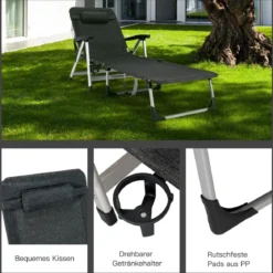 Sonnenliege klappbar Liegestuhl Gartenstuhl 134-190 x 71 x 61,5-95 cm Schwarz
