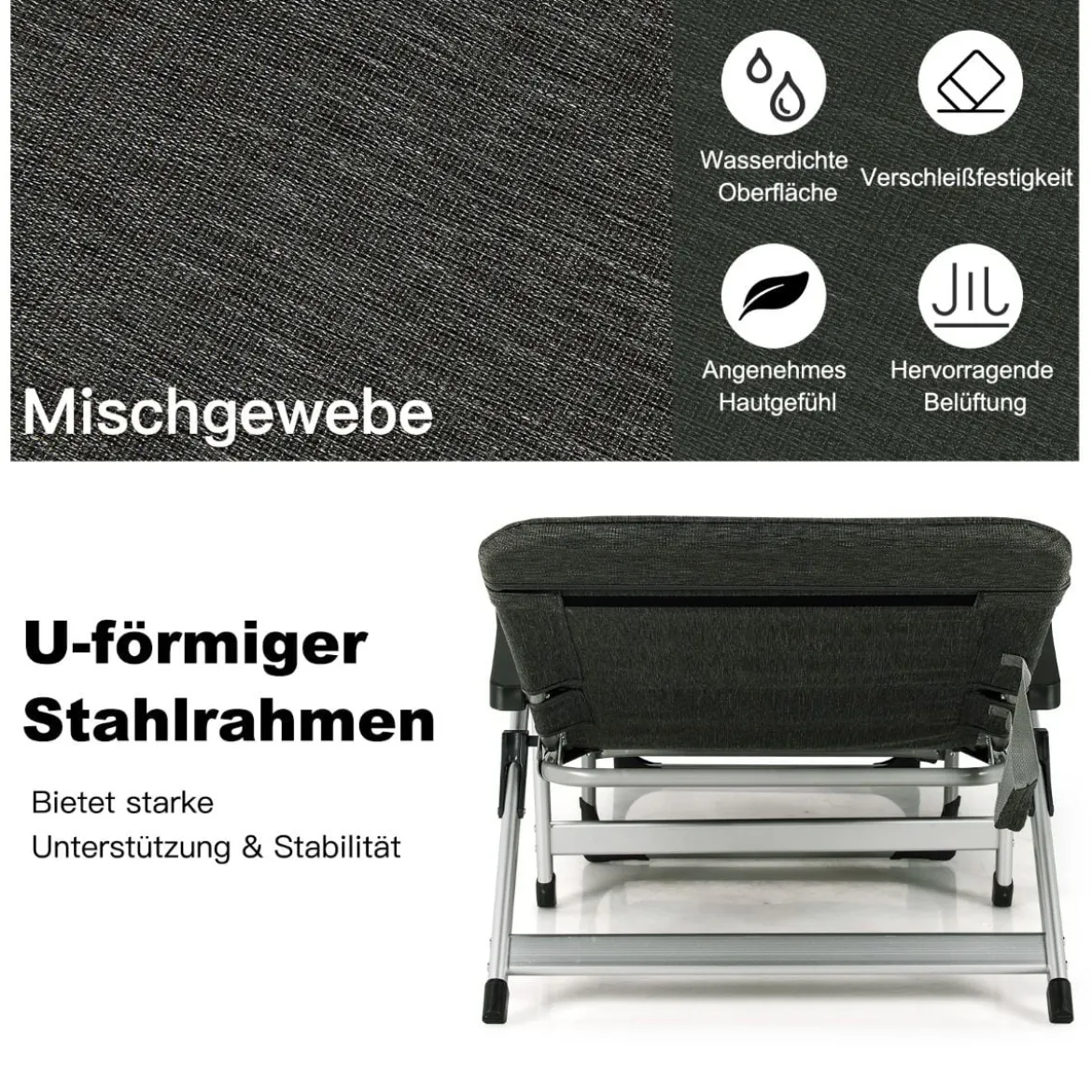 Sonnenliege klappbar Liegestuhl Gartenstuhl 134-190 x 71 x 61,5-95 cm Schwarz