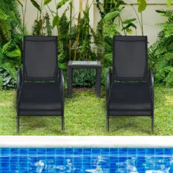 Sonnenliege Liegestuhl Gartenliege mit 5 einstellbaren Rücklehnpositionen Schwarz