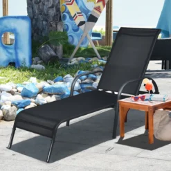 Sonnenliege Liegestuhl Gartenliege mit 5 einstellbaren Rücklehnpositionen Schwarz