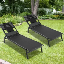 Sonnenliege mit Gesichtsöffnung Gartenliege mit 5-Fach Verstellbarer Rückenlehne Schwarz