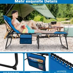 Sonnenliege mit Kopfstütze und Seitentasche klappbare Gartenliege mit Verstellbarer Rückenlehne