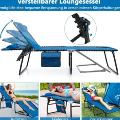 Sonnenliege mit Kopfstütze und Seitentasche klappbare Gartenliege mit Verstellbarer Rückenlehne
