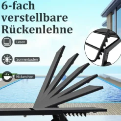 Sonnenliege mit Rollen & Beistelltisch Gartenliege mit Verstellbarer Rückenlehne Grau