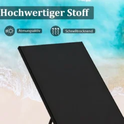 Sonnenliege mit Rollen & Beistelltisch Gartenliege mit Verstellbarer Rückenlehne & StoffSchwarz