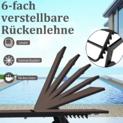 Sonnenliege mit Rollen & Beistelltisch Gartenliege mit Verstellbarer Rückenlehne & StoffBraun