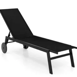 Sonnenliege mit Rollen Gartenliege mit Verstellbarer Rückenlehne Liegestuhl Braun/Grau/Schwarz