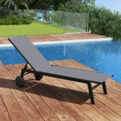 Sonnenliege mit Rollen Gartenliege mit Verstellbarer Rückenlehne Liegestuhl Braun/Grau/Schwarz