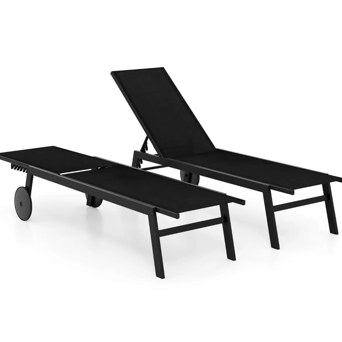 Sonnenliege mit Rollen Gartenliege mit Verstellbarer Rückenlehne Liegestuhl Braun/Grau/Schwarz