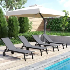 Sonnenliege mit Rollen Gartenliege mit Verstellbarer Rückenlehne Liegestuhl Braun/Grau/Schwarz
