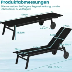 Sonnenliege mit Rollen Gartenliege mit Verstellbarer Rückenlehne Liegestuhl Braun/Grau/Schwarz