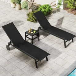 Sonnenliege mit Rollen Gartenliege mit Verstellbarer Rückenlehne Liegestuhl Braun/Grau/Schwarz